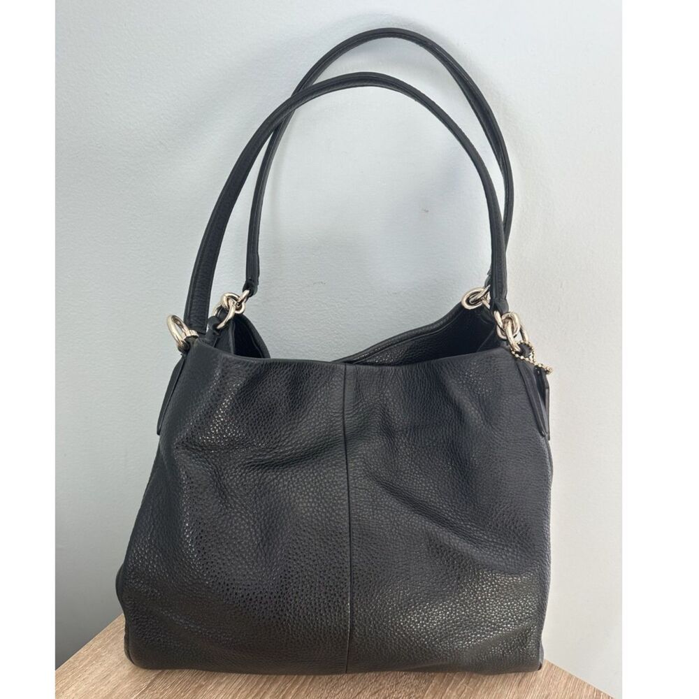 Coach Madison Phoebe Shoulder Bag Black Pebbled Leather Satchel Purse - Picture 2 of 15